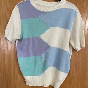 Vintage Color Block Short Sleeve Sweater